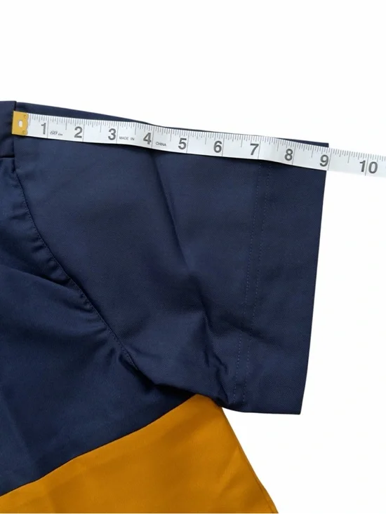 Men’s African Tailored Colorblock Shirt Blue Mustard Gray Size L(43) Handmade . - Picture 6 of 8